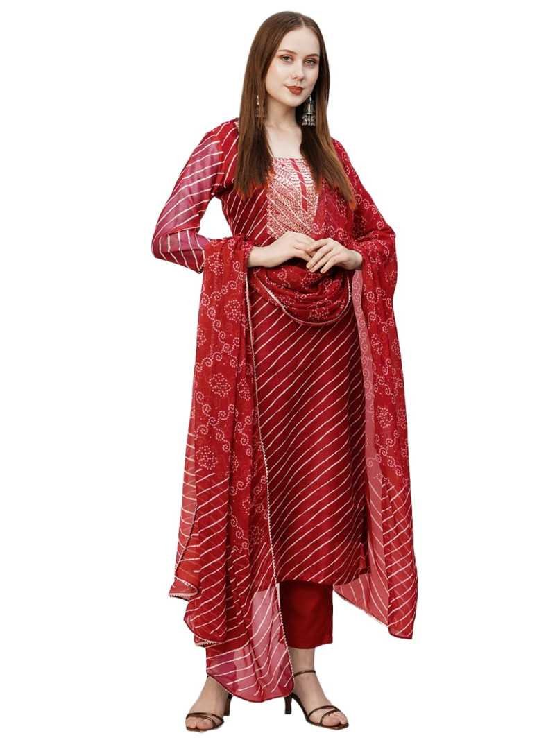 ANNI DESIGNER Women's Cotton Blend Straight Printed Kurta with Pant & Dupatta ANNI DESIGNER Women's Cotton Blend Straight Printed Kurta with Pant & Dupatta