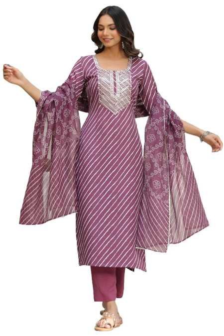 ANNI DESIGNER Women's Cotton Blend Straight Printed Kurta with Pant & Dupatta