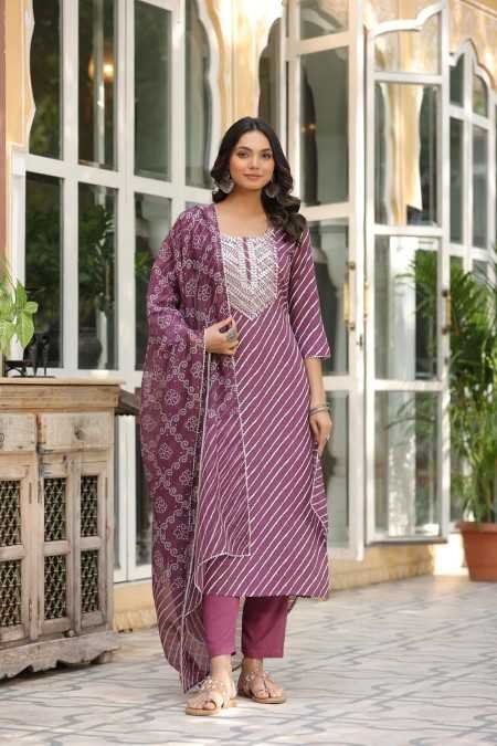 ANNI DESIGNER Women's Cotton Blend Straight Printed Kurta with Pant & Dupatta