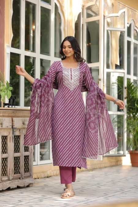 ANNI DESIGNER Women's Cotton Blend Straight Printed Kurta with Pant & Dupatta