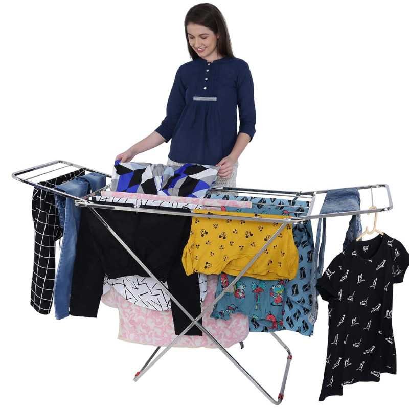 LiMETRO STEEL Stainless Steel Foldable Cloth Dryer Stand Double Rack Cloth Stands for Drying Clothes Steel (Cross) LiMETRO STEEL Stainless Steel Foldable Cloth Dryer Stand Double Rack Cloth Stands for Drying Clothes Steel (Cross)