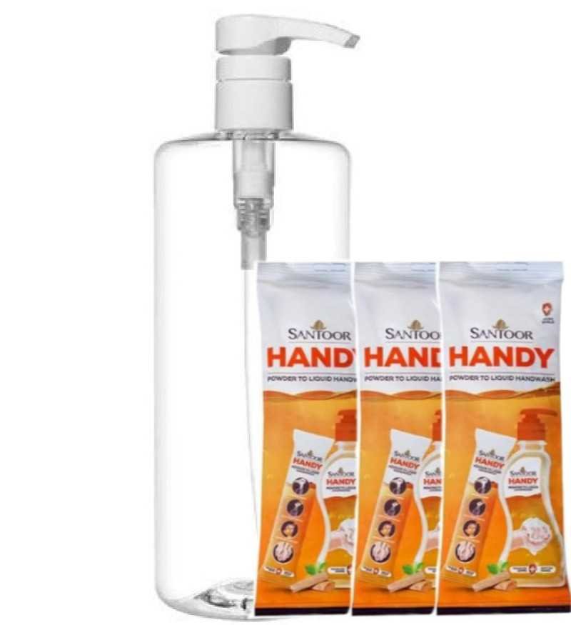Santoor Handy Powder To Liquid Handwash Pouch, 7.65g (Pack of 3) with Refil Bottle FREEE Santoor Handy Powder To Liquid Handwash Pouch, 7.65g (Pack of 3) with Refil Bottle FREEE