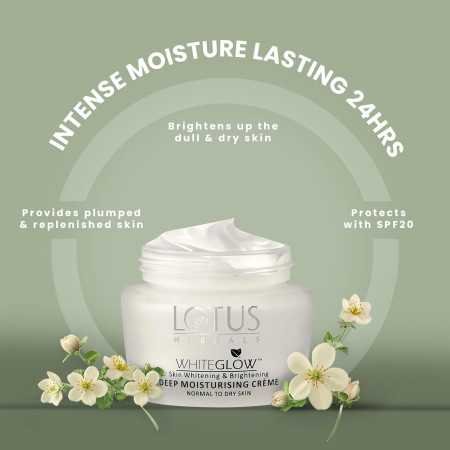 Lotus Herbals WhiteGlow Deep Moisturising cream, SPF 20, Face cream for Dry skin, 60g Lotus Herbals WhiteGlow Deep Moisturising cream, SPF 20, Face cream for Dry skin, 60g