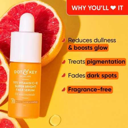 Dot & Key 10% Vitamin C + E, 5% Niacinamide Serum | Vitamin C Serum For Glowing Skin | Fades Dark Spots | Vit C Serum with Blood