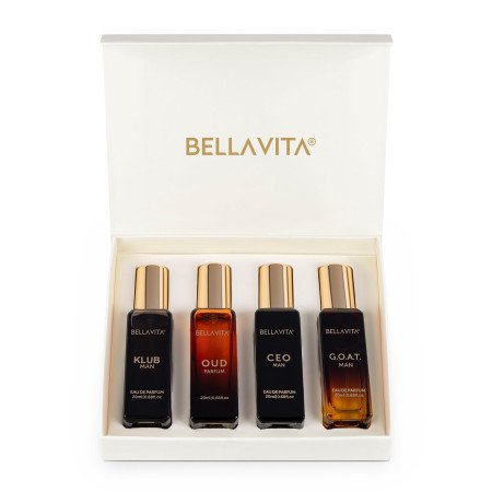 Bella Vita Luxury Man Perfume Gift Set 4 x 20 ml for Men with KLUB, OUD, CEO, G.O.A.T Perfume | Woody, Citrusy Long Lasting EDP