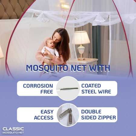 Classic Mosquito Net for Double Bed | King Size Foldable Machardani | Polyester 30GSM Strong Net | PVC Coated Corrosion