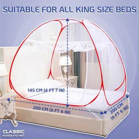 Classic Mosquito Net for Double Bed | King Size Foldable Machardani | Polyester 30GSM Strong Net | PVC Coated Corrosion