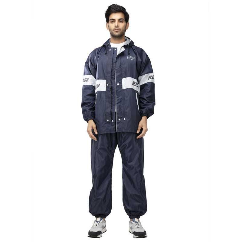 Bulfyss Raincoat 100% Waterproof Polyester Reversible Double Layer Rain Coat For Men Bike with Pants, Adjustable Hood, Inner