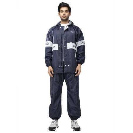 Bulfyss Raincoat 100% Waterproof Polyester Reversible Double Layer Rain Coat For Men Bike with Pants, Adjustable Hood, Inner