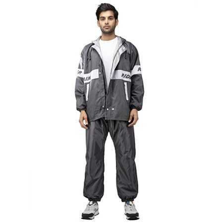 Bulfyss Raincoat 100% Waterproof Polyester Reversible Double Layer Rain Coat For Men Bike with Pants, Adjustable Hood, Inner