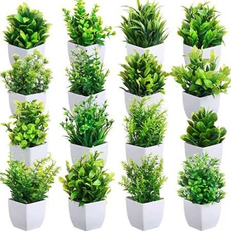 Dekorly Artificial Potted Plants, 8 Pack Artificial Plastic Eucalyptus Plants Small Indoor Potted Houseplants, Small Faux Plants