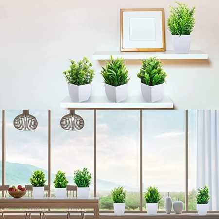 Dekorly Artificial Potted Plants, 8 Pack Artificial Plastic Eucalyptus Plants Small Indoor Potted Houseplants, Small Faux Plants