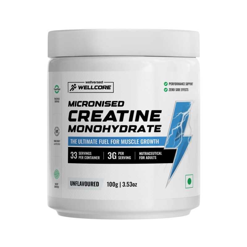 Wellcore - Pure Micronised Creatine Monohydrate (Unflavoured, 33 Servings) | Rapid Absorption | Enhanced Muscle strength & Power