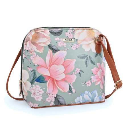 ADISA Women Girls Floral Print Faux Leather Sling Bag Crossbody