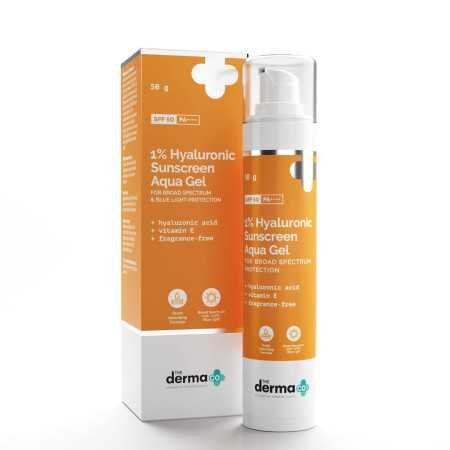 The Derma Co Hyaluronic Sunscreen Aqua Ultra Light Gel With Spf 50 Pa++++ For Broad Spectrum, UV A, UV B & Blue Light Protection