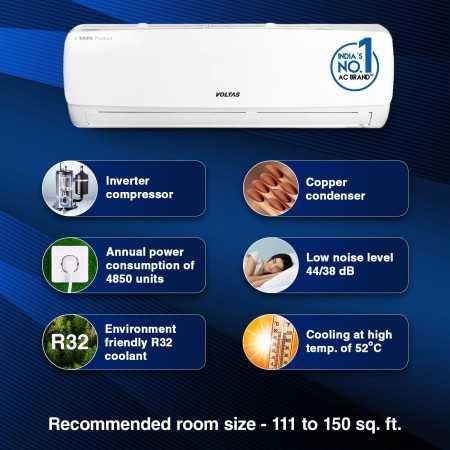 Voltas 1.5 ton 5 Star Inverter Split AC (Copper, 4-in-1 Adjustable Mode, Anti-dust Filter, 2024 Model, 185V Vectra CAR, White)