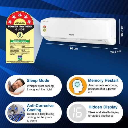 Voltas 1.5 ton 5 Star Inverter Split AC (Copper, 4-in-1 Adjustable Mode, Anti-dust Filter, 2024 Model, 185V Vectra CAR, White)