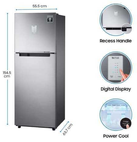 Samsung 236 L, 3 Star, Digital Inverter, Frost Free Double Door Refrigerator (RT28C3053S8/HL, Silver, Elegant Inox, 2024 Model)