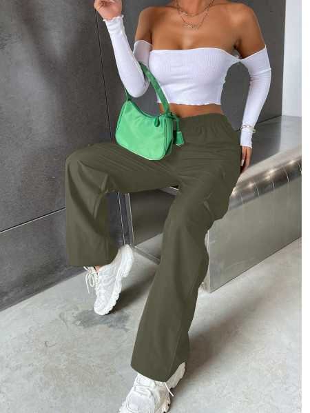 Aahwan Women's & Girls' Solid High Waist with Pockets Cargo Pants Aahwan Women's & Girls' Solid High Waist with Pockets Cargo Pants