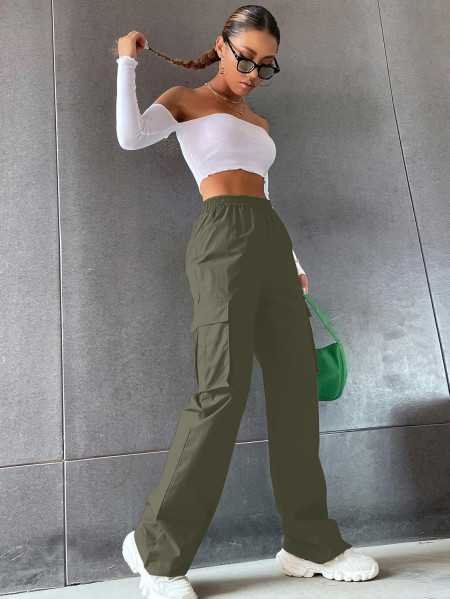 Aahwan Women's & Girls' Solid High Waist with Pockets Cargo Pants Aahwan Women's & Girls' Solid High Waist with Pockets Cargo Pants