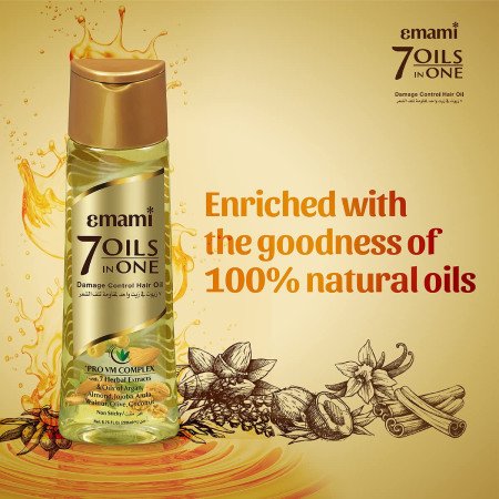 Emami 7 Oils In One | Non Sticky & Non Greasy Hair Oil | 20 Times Stronger Hair | Nourishes Scalp | Free of Sulphates, Parabens Emami 7 Oils In One | Non Sticky & Non Greasy Hair Oil | 20 Times Stronger Hair | Nourishes Scalp | Free of Sulphates, Parabens