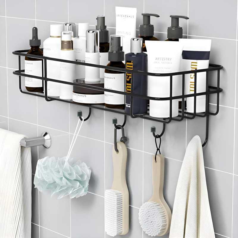 Plantex Self Adhesive Bathroom Shelf for Wall/Shelf Organizer/Kitchen Shelf with Magic Stickers - Pack of 1 (Black, Powder