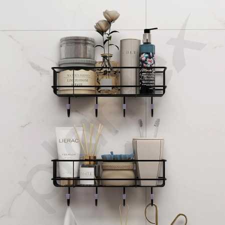 Plantex Self Adhesive Bathroom Shelf for Wall/Shelf Organizer/Kitchen Shelf with Magic Stickers - Pack of 1 (Black, Powder