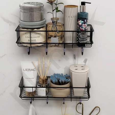 Plantex Self Adhesive Bathroom Shelf for Wall/Shelf Organizer/Kitchen Shelf with Magic Stickers - Pack of 1 (Black, Powder