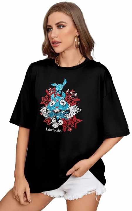 LEOTUDE Women Cottonblend Half Sleeve Oversized Regular Fit T-Shirts LEOTUDE Women Cottonblend Half Sleeve Oversized Regular Fit T-Shirts