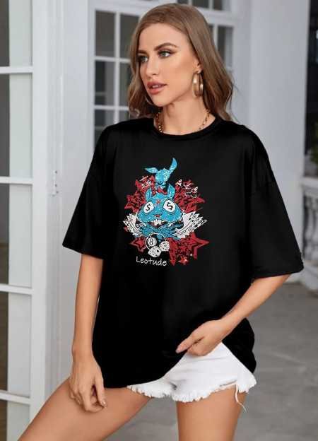 LEOTUDE Women Cottonblend Half Sleeve Oversized Regular Fit T-Shirts LEOTUDE Women Cottonblend Half Sleeve Oversized Regular Fit T-Shirts