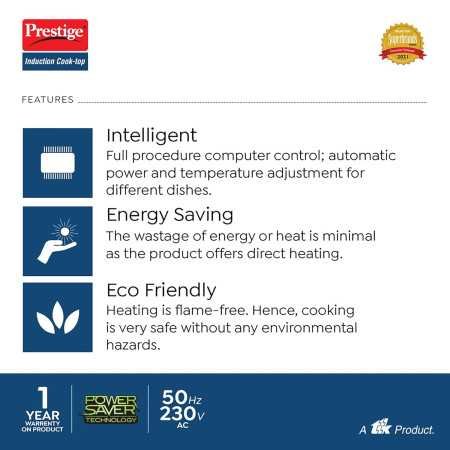 Prestige IRIS ECO 1200 W Induction Cooktop with automatic voltage regulator |Indian Menu option|Power Saver|Timer with User