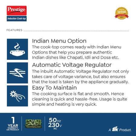 Prestige IRIS ECO 1200 W Induction Cooktop with automatic voltage regulator |Indian Menu option|Power Saver|Timer with User