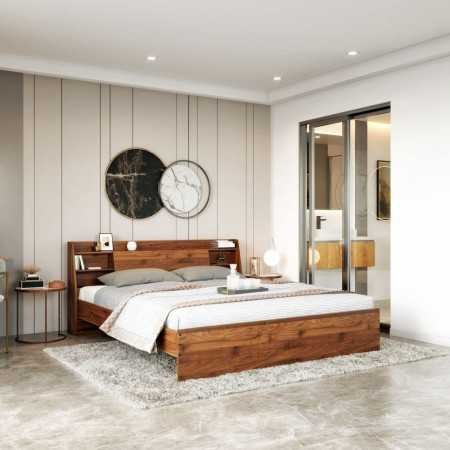 Wakefit Bed | Queen (78 X 60) Engineered Wood Bed Without Storage, 1 Year Warranty | - Cosma - Columbian Walnut