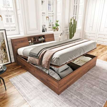 Wakefit Bed | Queen (78 X 60) Engineered Wood Bed Without Storage, 1 Year Warranty | - Cosma - Columbian Walnut
