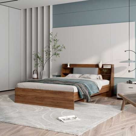 Wakefit Bed | Queen (78 X 60) Engineered Wood Bed Without Storage, 1 Year Warranty | - Cosma - Columbian Walnut