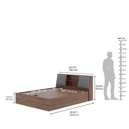 Wakefit Bed | Queen (78 X 60) Engineered Wood Bed Without Storage, 1 Year Warranty | - Cosma - Columbian Walnut