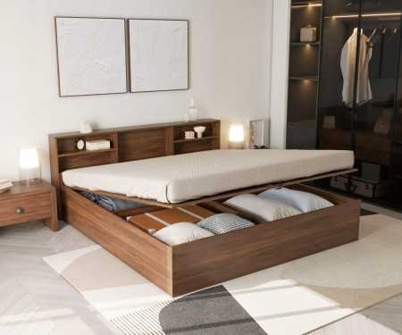 Wakefit Bed | Queen (78 X 60) Engineered Wood Bed Without Storage, 1 Year Warranty | - Cosma - Columbian Walnut