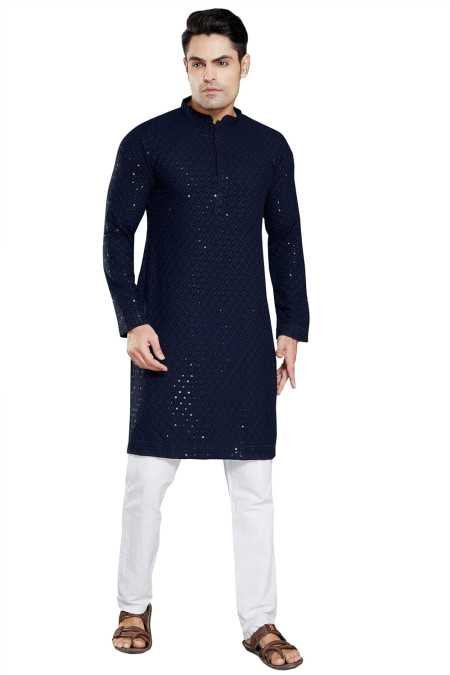 DIVISIVE Men's Sequince Embroidered Cotton Blend Only Slim Fit Kurta