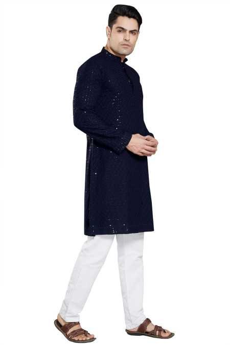 DIVISIVE Men's Sequince Embroidered Cotton Blend Only Slim Fit Kurta