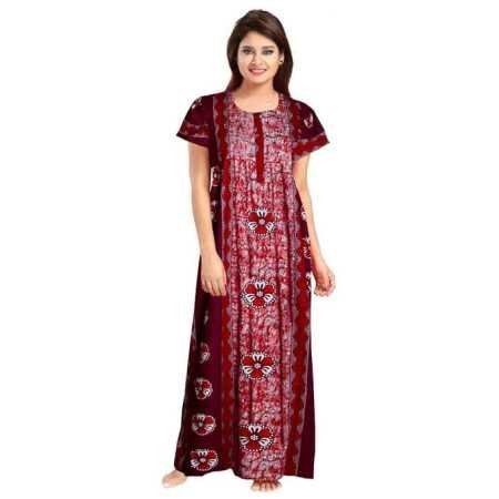KBNBJ Nighty for Women Cotton Printed Maxi Gown Ankle Length Nighty Night Dress Gown for Women Maxi - (Pack of 2)