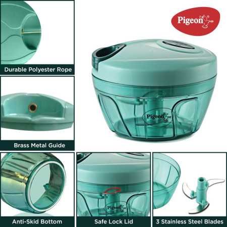 Pigeon Polypropylene Mini Handy and Compact Chopper with 3 Blades for Effortlessly Chopping Vegetables and Fruits for Your
