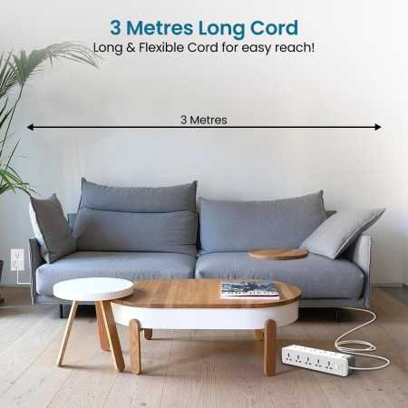 Portronics Power Plate 10 Extension Board with 4 Universal Sockets, 3 Meter Long Cord, 1500 Watts, 6 Amp Multi Plug for Office &