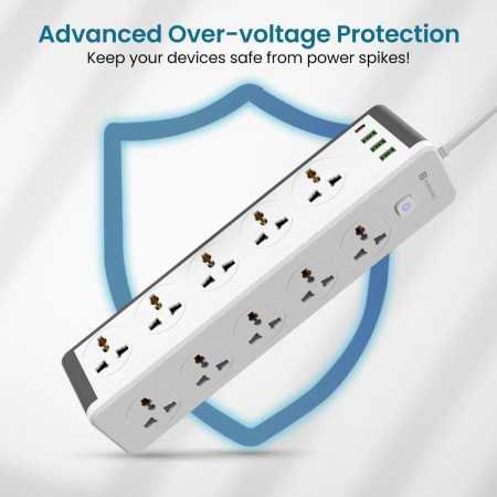 Portronics Power Plate 10 Extension Board with 4 Universal Sockets, 3 Meter Long Cord, 1500 Watts, 6 Amp Multi Plug for Office &
