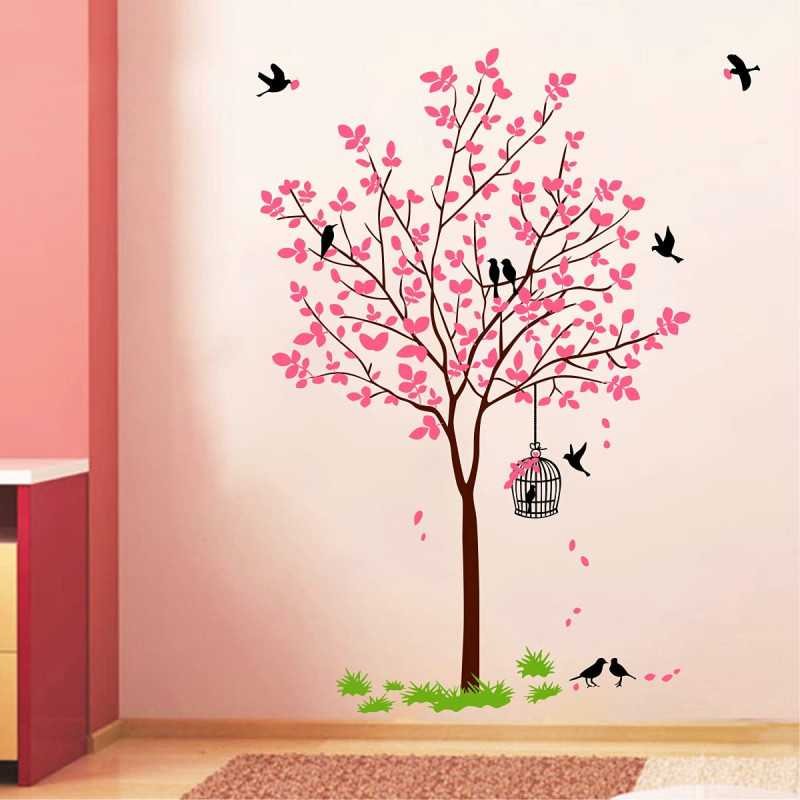 Decal O Decal PVC Vinyl Tree with Birds and Nest Botanical Wall Stickers (Pink, 120X90cm), Self-Adhesive Decal O Decal PVC Vinyl Tree with Birds and Nest Botanical Wall Stickers (Pink, 120X90cm), Self-Adhesive