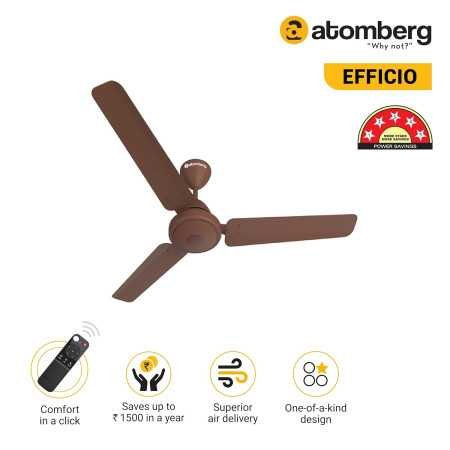 atomberg Efficio Alpha 1200mm BLDC Ceiling Fan with Remote Control | BEE 5 star Rated Energy Efficient Ceiling Fan | High Air