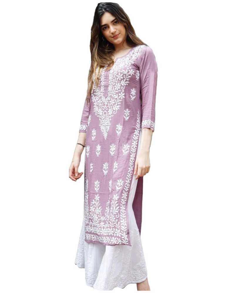 ANNI DESIGNER Women's Cotton Blend Straight Chikankari Embroidered Kurta