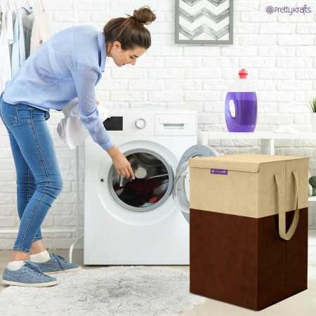 PrettyKrafts 75 L Non Woven Rectangular Foldable Large Laundry Bag/Basket With Lid & Handle, Freestanding Clothes Storage