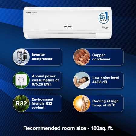 Voltas 1.5 Ton 3 Star Inverter Split AC (Copper, 4-in-1 Adjustable Mode, Anti-dust Filter, 2023 Model, 183V Vectra Prism, White)