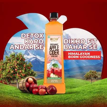 WOW Life Science Apple Cider Vinegar 750ml | Organic Himalayan Apples | Mother of Vinegar with Probiotics | Unfiltered &