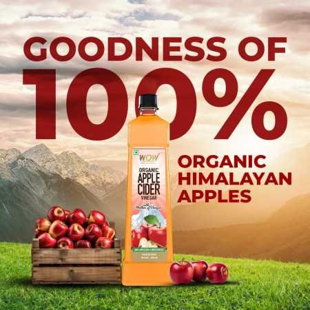 WOW Life Science Apple Cider Vinegar 750ml | Organic Himalayan Apples | Mother of Vinegar with Probiotics | Unfiltered &